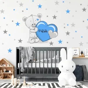 Adesivi da parete - Orsetto blu con nome | Inspio