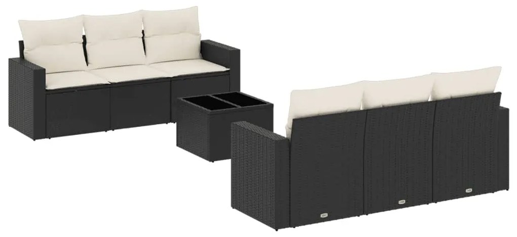 Set divani da giardino con cuscini 7pz nero polyrattan