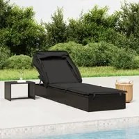 Lettino con Tetto Pieghevole Nero 213x63x97 cm Polyrattancod mxl 71452