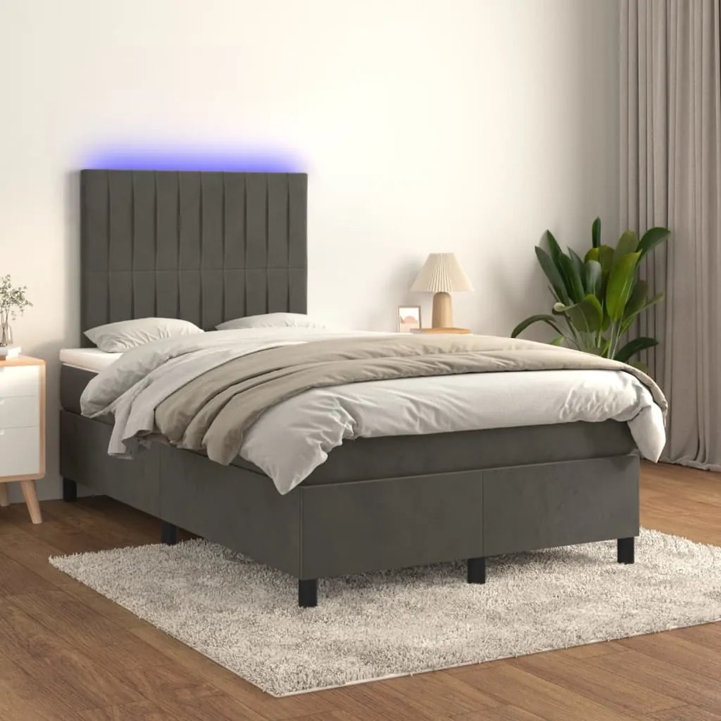 Letto a molle con materasso e led grigio scuro 120x200 cm