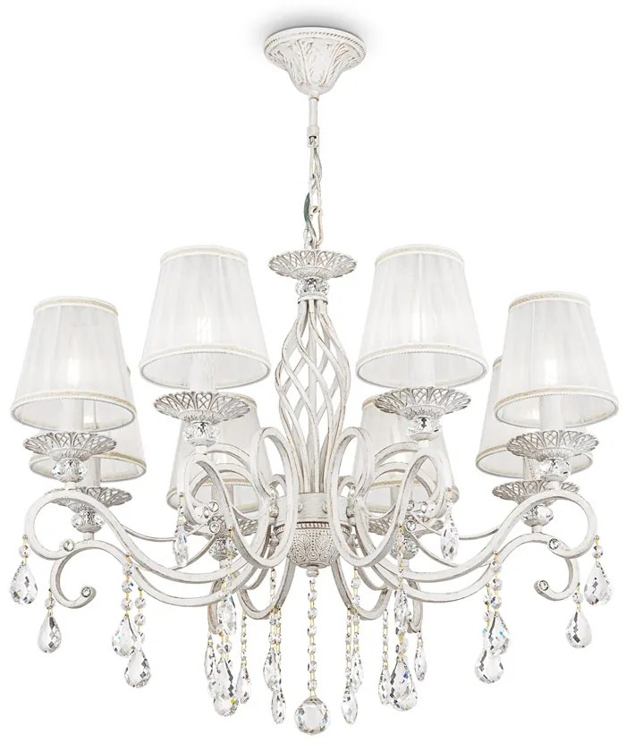 Lampadario Shabby Chic Grace Metallo Bianco 8 Luci Diffusori Bianchi