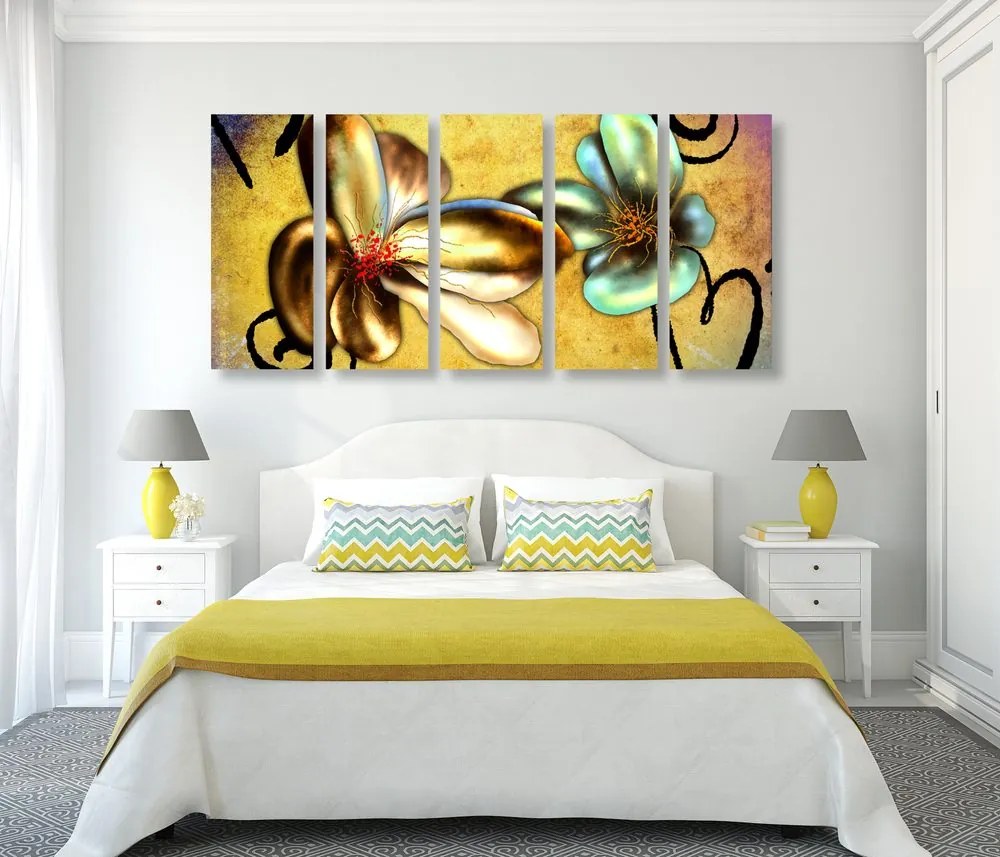 Quadri 5 pezzi – Fiori vintage interessanti