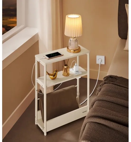 Tavolino laterale con presa elettrica integrata e porte USB ROD bianco/crema