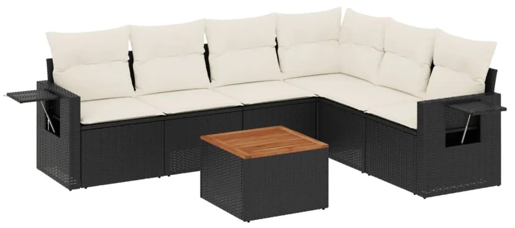 Set divani da giardino con cuscini 7pz nero polyrattan