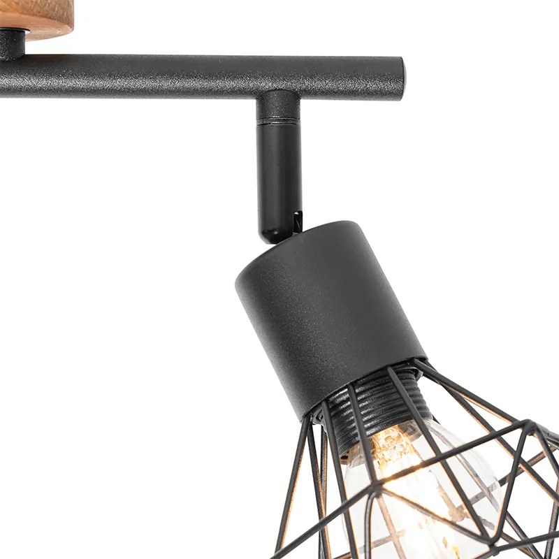 Faretto nero con legno girevole e inclinabile 2 luci - Mosh