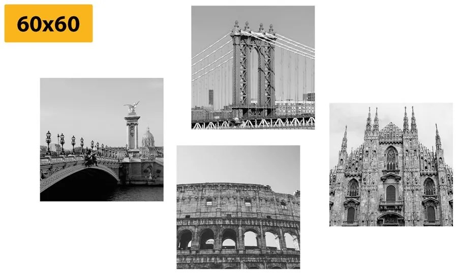 Set di quadri – Città in bianco e nero