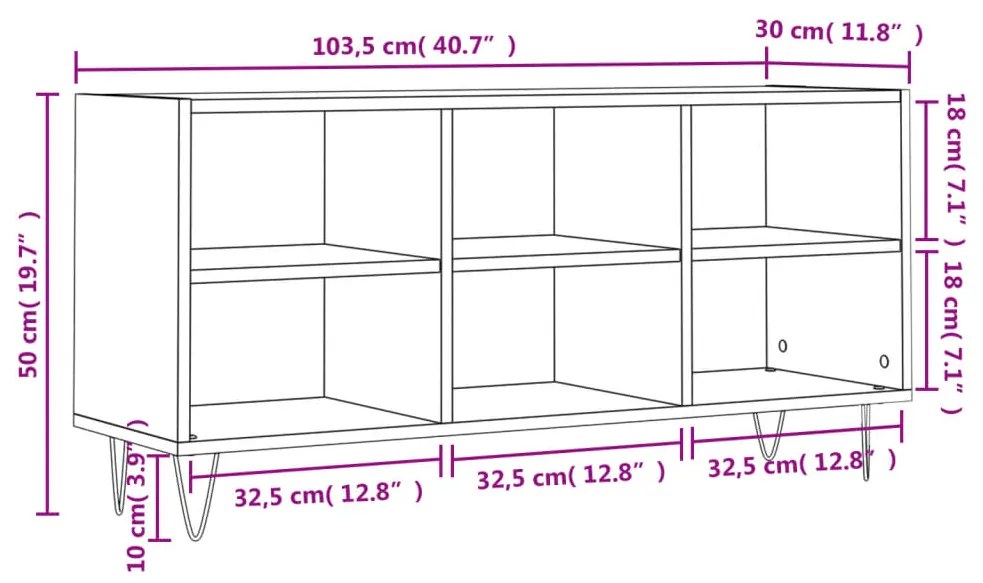 Mobile Porta TV Rovere Fumo 103,5x30x50 cm in Legno Multistrato