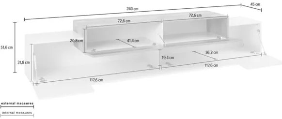 Mobile Porta TV 240 Cm Con 3 Ante A Ribalta Bianco Lucido E Legno Pero Corona
