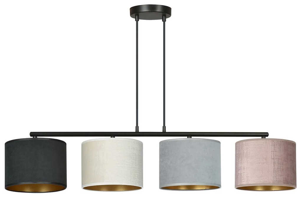 Lampadario 4 Luci Hilde In Acciaio Nero E Paralumi In Tessuto Multicolore