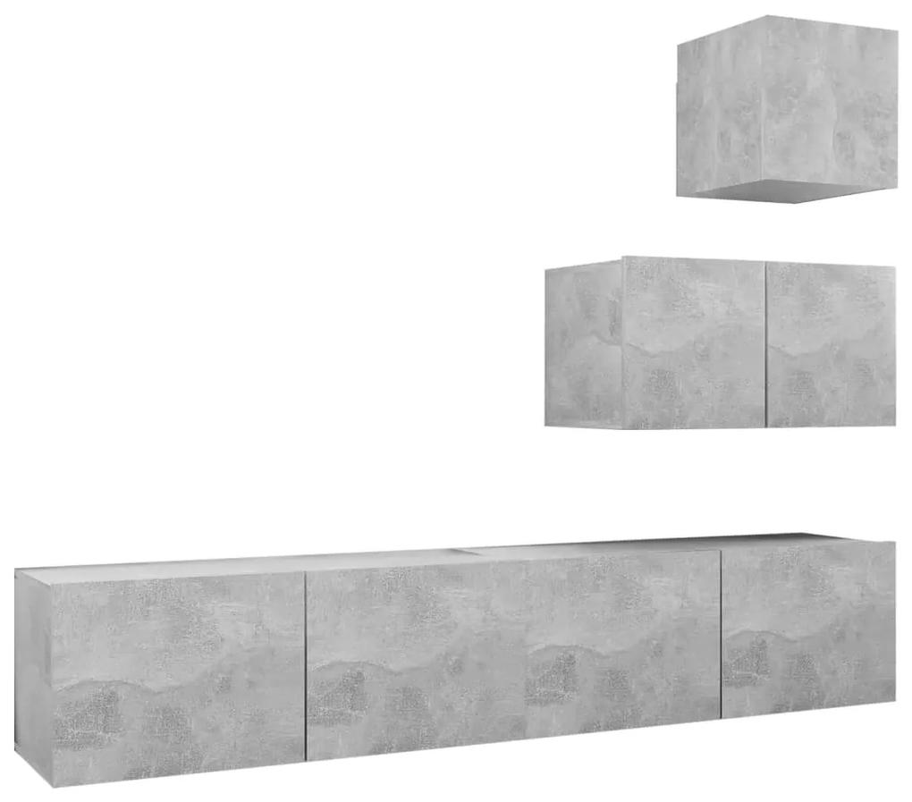Set porta tv 4 pz grigio cemento in truciolato