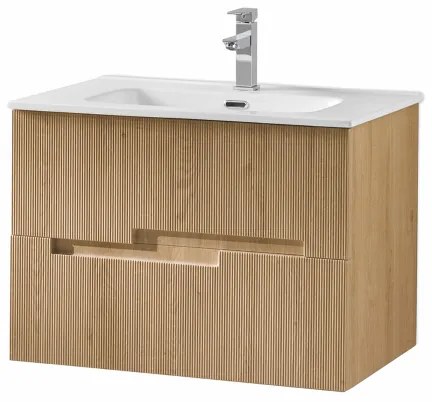 Mobile bagno sospeso 70 cm con 2 cassetti RIGHE Rovere Chiaro