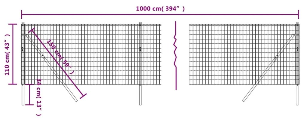 Recinzione Metallica Antracite 1,1x10 m in Acciaio Zincato