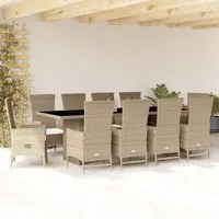 Set da Pranzo da Giardino 11 pz con Cuscini Beige in Polyrattan 3277588