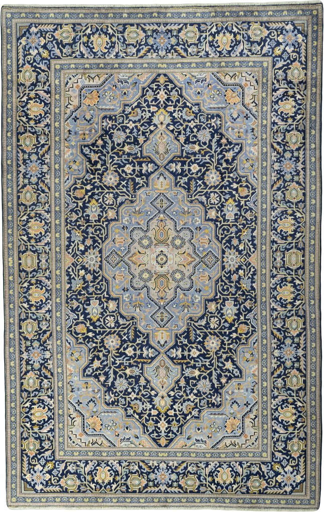 Kashan Tappeto 350x230 Blu (Iran) Annodato A Mano