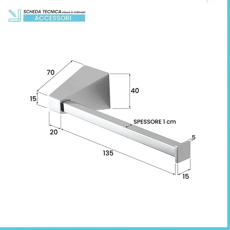 Set con appendino, porta rotolo e porta salviette a muro cromo Giza