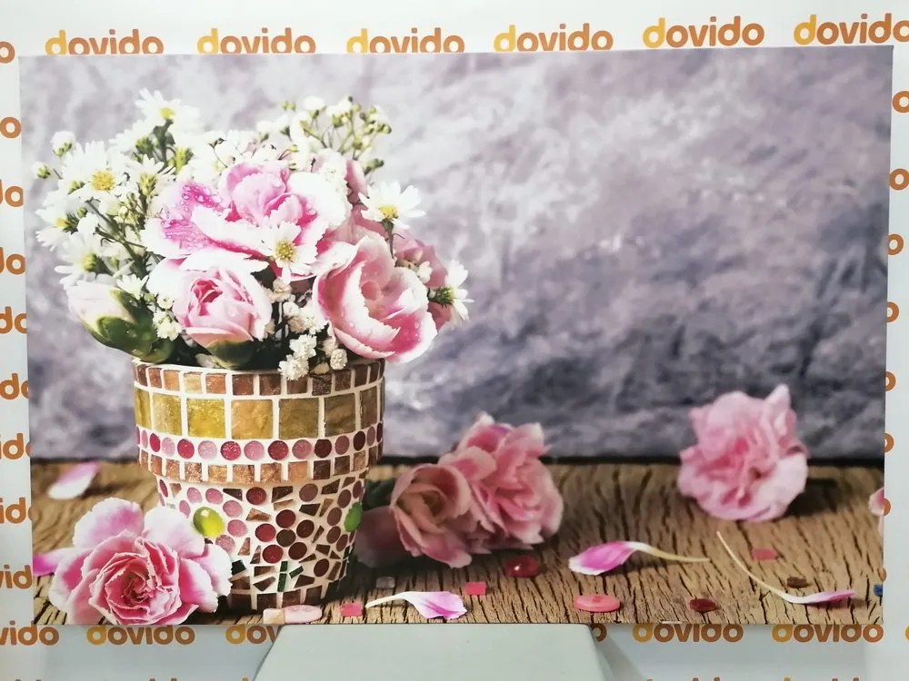 Quadro su tela – Fiori di garofano in vaso a mosaico