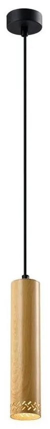 Lampada a sospensione nera con paralume in legno ø 7 cm Tubo - Candellux Lighting