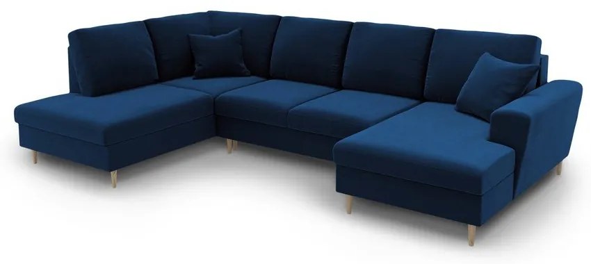 Divano angolare blu allungabile e con contenitore (con penisola a sinistra/a U) con rivestimento in velluto Kyoto – Cosmopolitan Design
