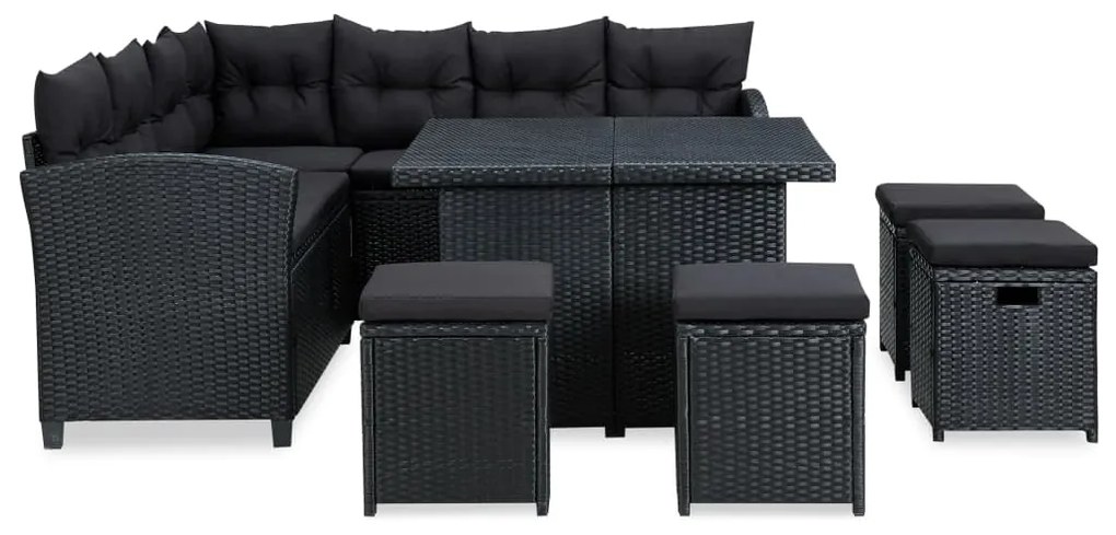 Set divani da giardino 6 pz con cuscini in polyrattan nero