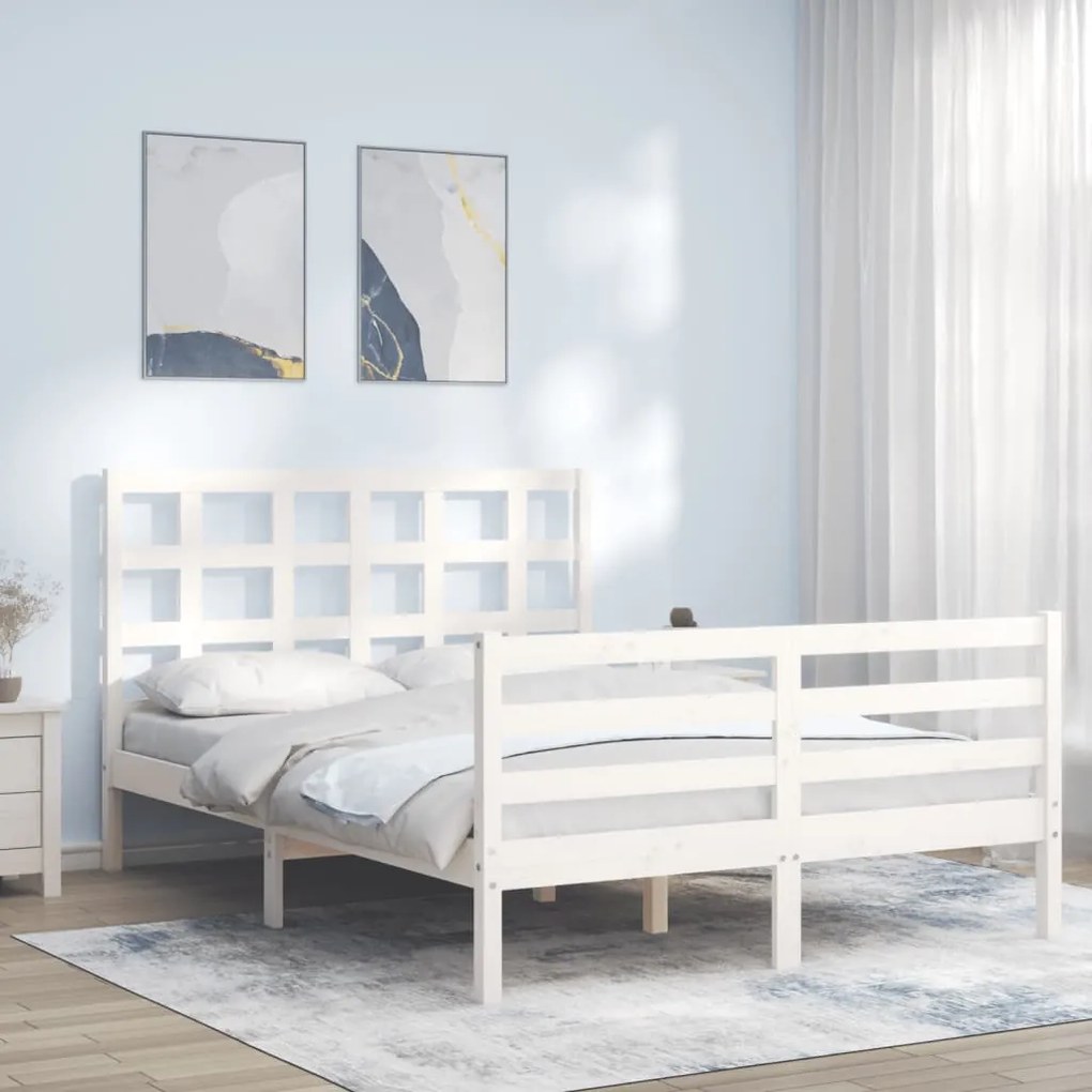 Giroletto Con Testiera Bianco 140x190 Cm İn Legno Massello /