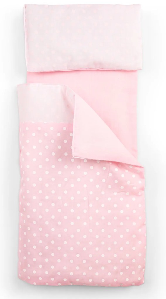 Culla per bambole in legno con materasso, coperta e cuscino