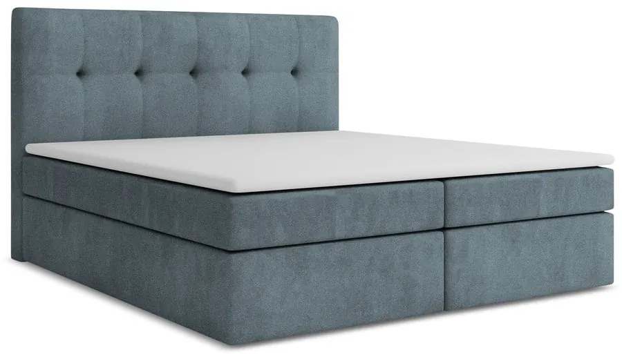 Letto boxspring azzurro con contenitore 140x200 cm Palta – Makamii