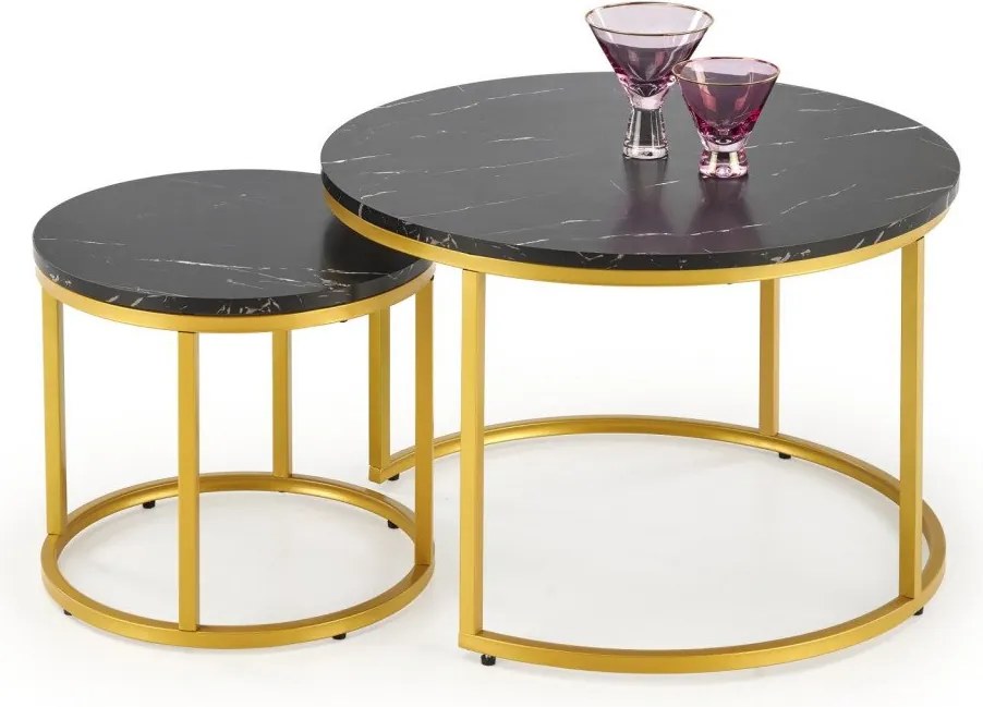 Set di 2 Tavolini da caffè Paola effetto marmo nero/oro