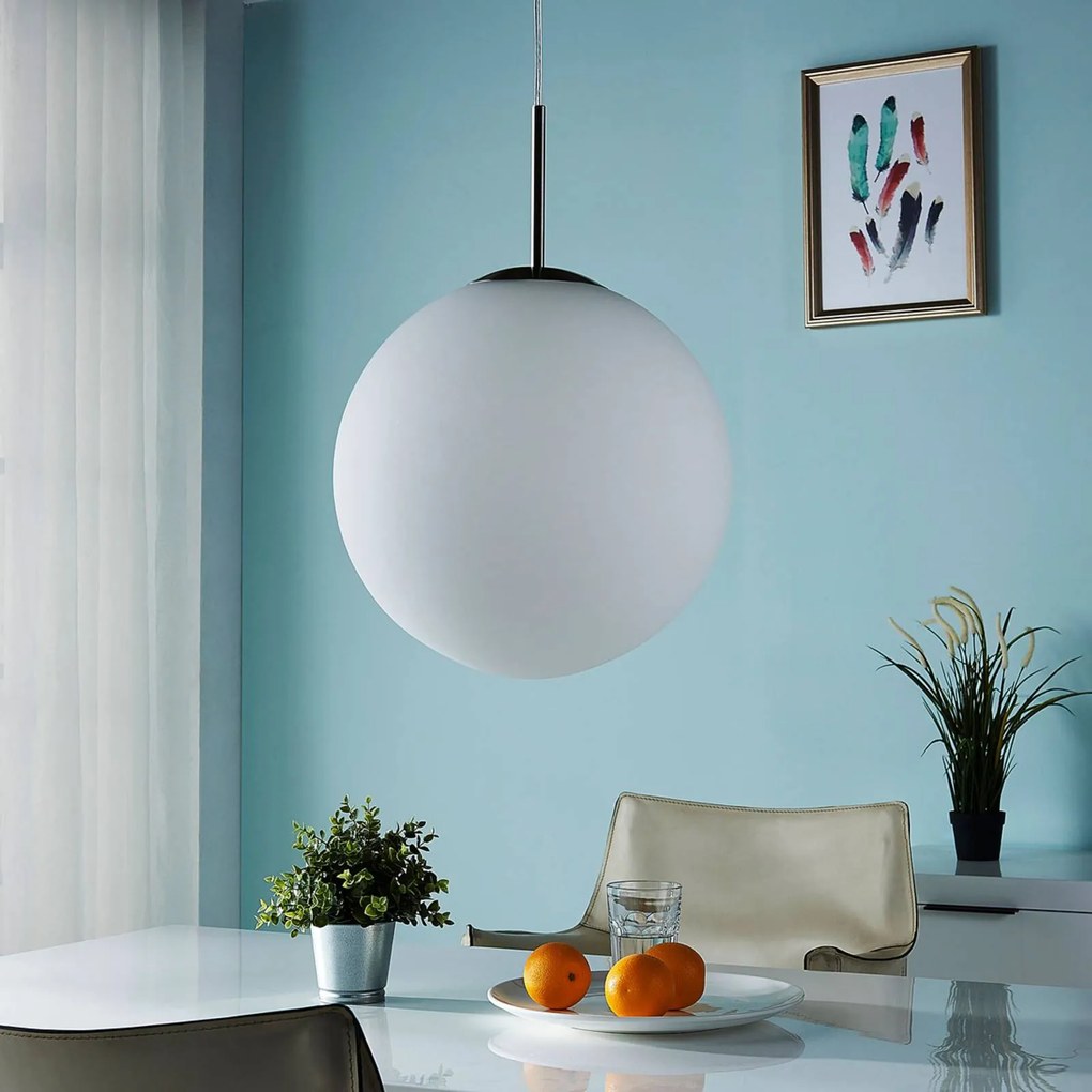 Lindby lampada a sospensione Marike, Ø 35 cm, bianco, vetro, globo, E27