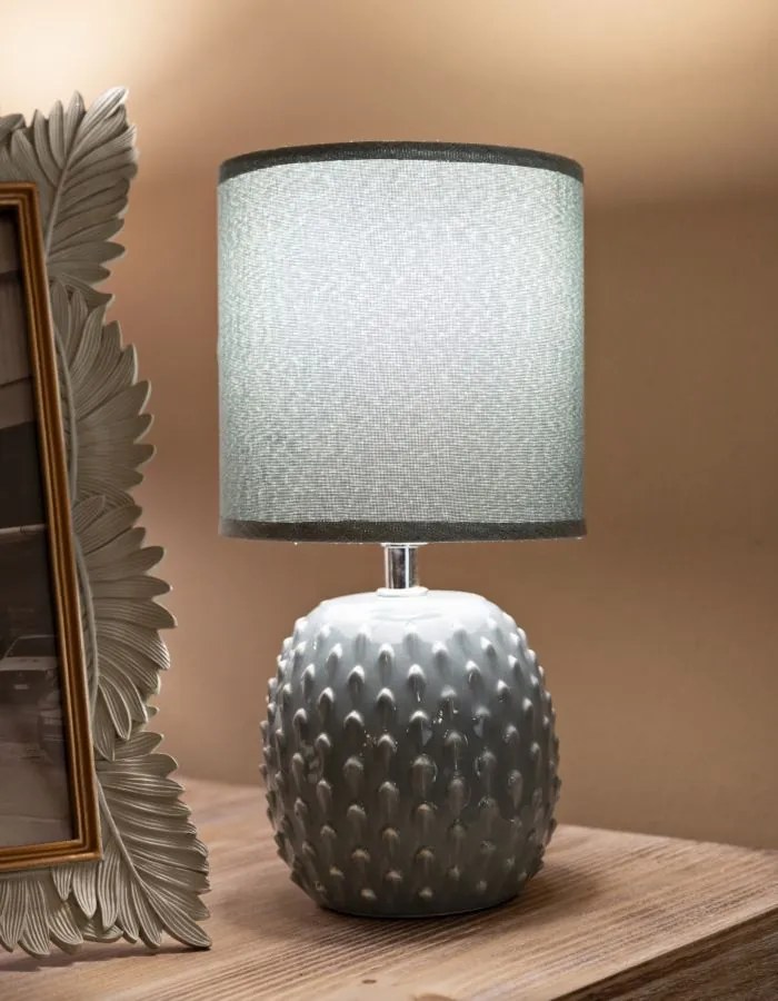 Lampada da Comodino Pontus Turchese Ø14x27 cm in Ceramica e Ferro e Tessuto Azzurro...