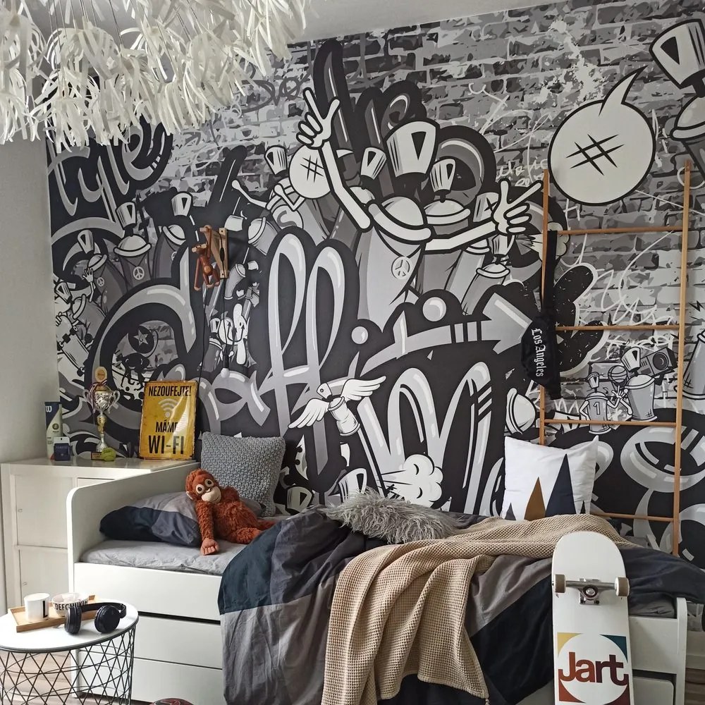 Carta da parati – Graffiti street art grigio