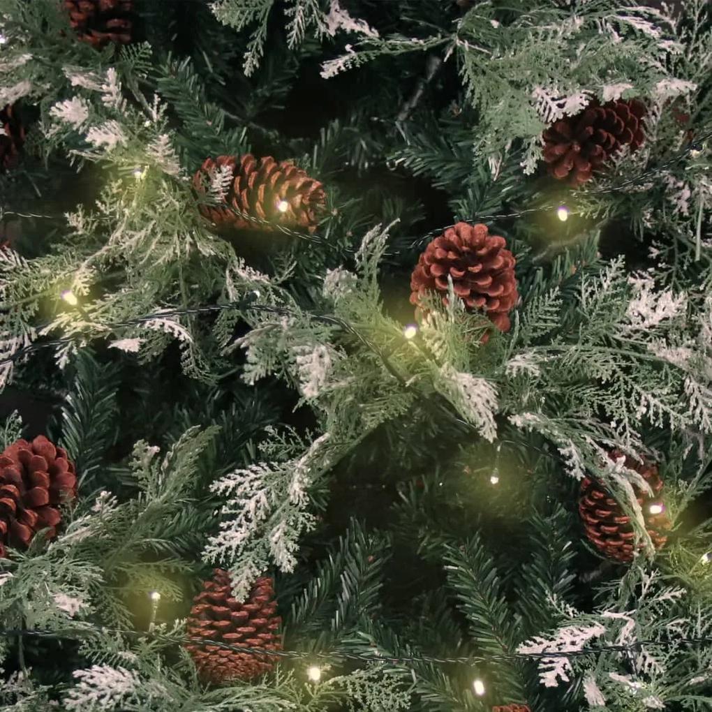 Albero di Natale con Luci e Pigne Verde e Bianco 120cm PVC e PE