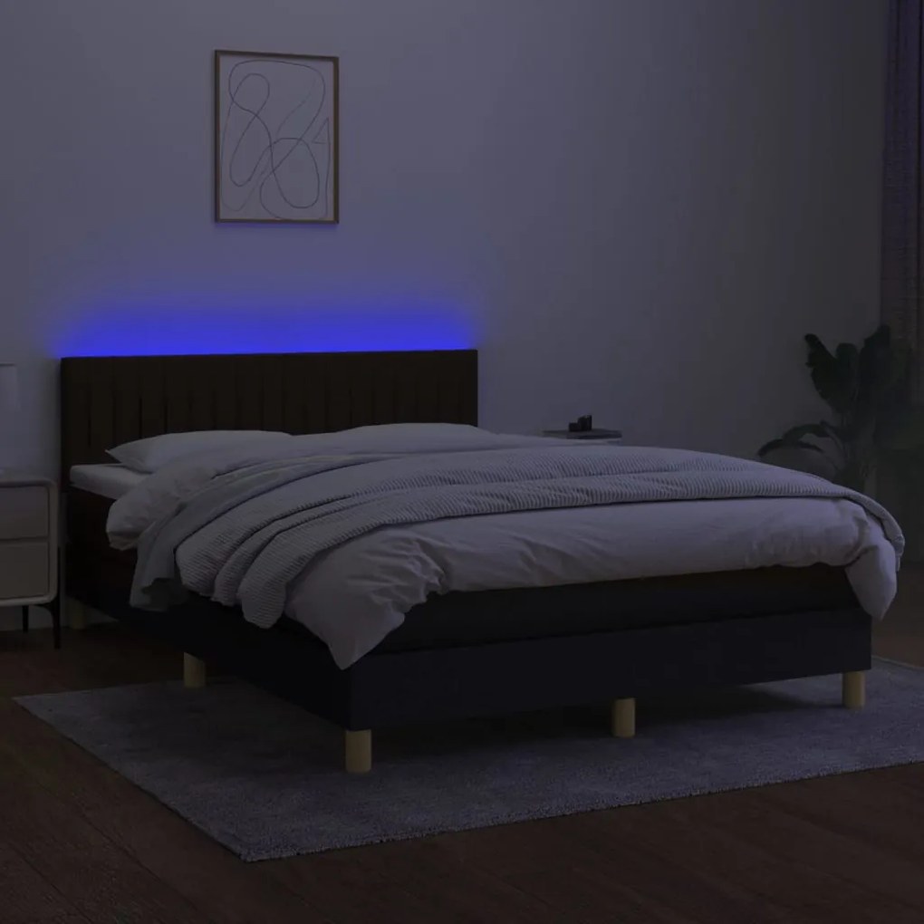 Letto a molle con materasso e led nero 140x190 cm in tessuto