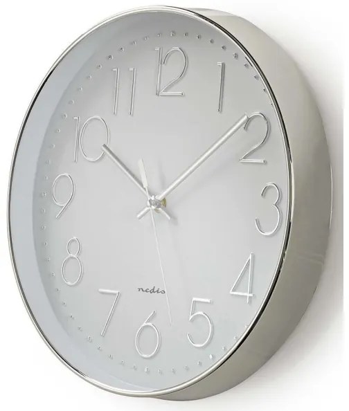 Nedis CLWA015PC30SR - Orologio da parete 1xAA bianco/argento