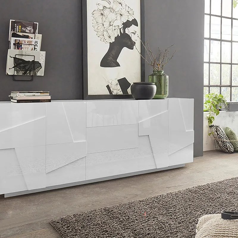 Mobile credenza PING L 224.1 x H 86 P 44.2 cm bianco lucido