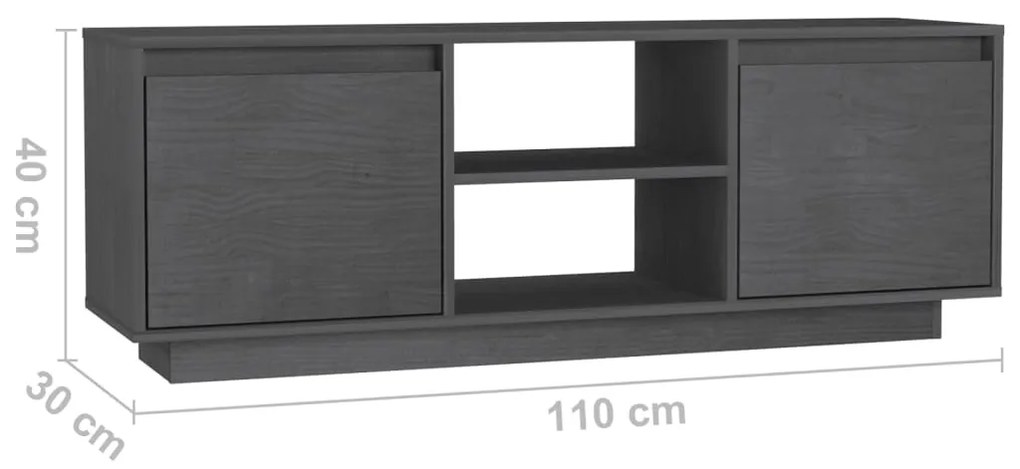 Mobile Porta TV Grigio 110x30x40 cm in Legno Massello di Pino