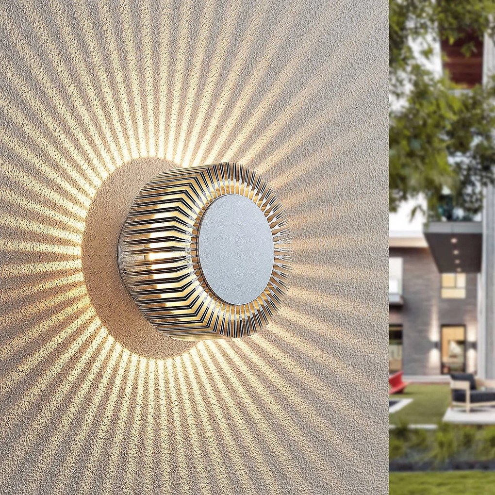 Applique da esterni a LED Keany Lucande, Alluminio / Grigio / Zincato, Bagno, Alluminio, Moderno, Applique LED da esterni