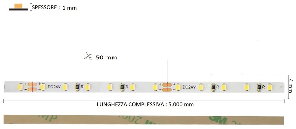 Striscia LED 4mm Professional 2216/120 - IP20 - 10W/m - 5m - 24V Colore Bianco Freddo 5.700K