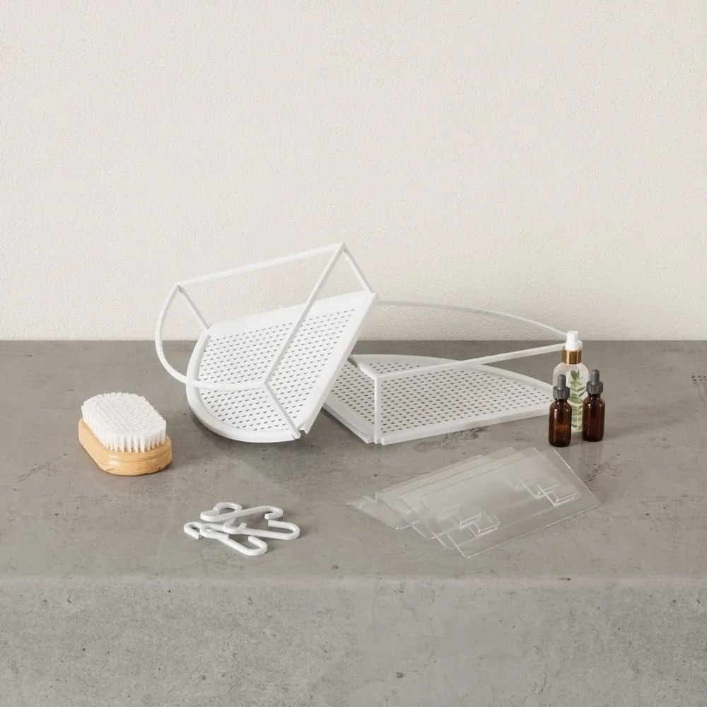 Mensole angolari bianche autoportanti in acciaio per bagno 2 pezzi Cubiko - Umbra