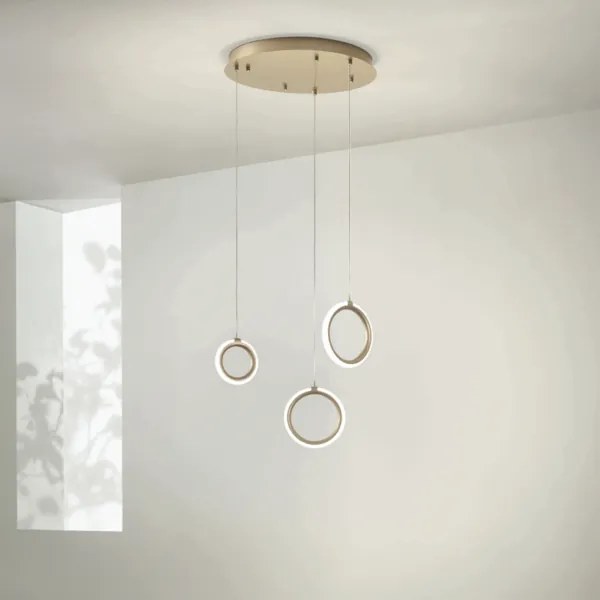 Lampada a sospensione in metallo verniciato 3 Luci ORO a Led PINTA 35 cm