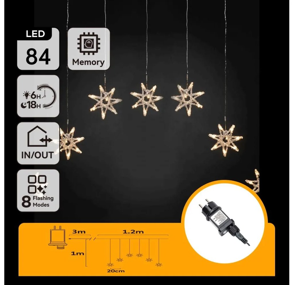 Aigostar - Catena luminosa LED da esterno per Natale 84xLED/230V 1,2x1m IP44 bianco caldo con fiocchi di neve