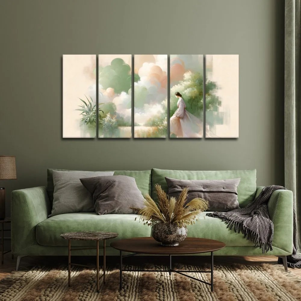 Quadri 5 pezzi – Figura delicata tra i fiori