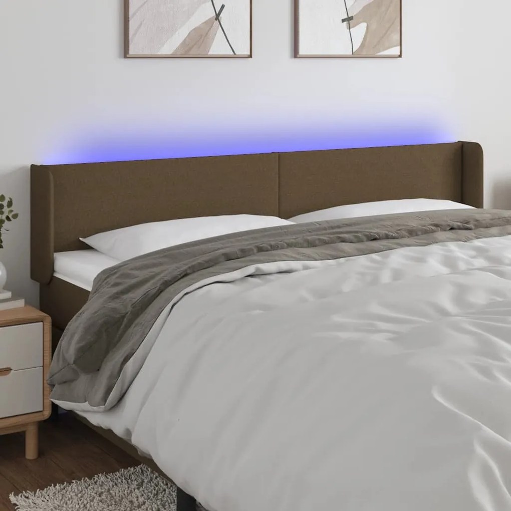 Testiera A Led Marrone Scuro 203x16x78/88 Cm İn Tessuto /