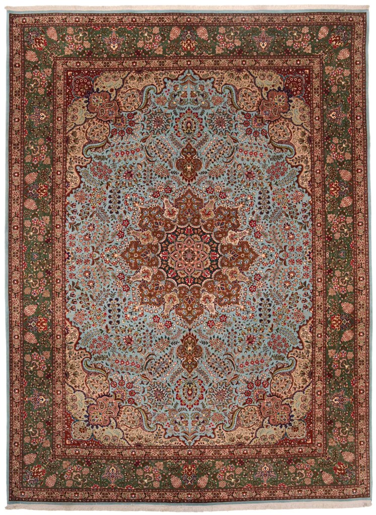 Tabriz Tappeto 340x260 Turchese (Iran) Annodato A Mano