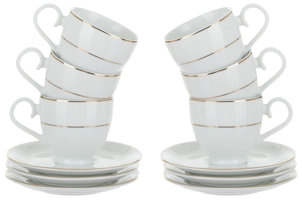 Set 6 tazzine caffè porcellana bianca Strippy Gold