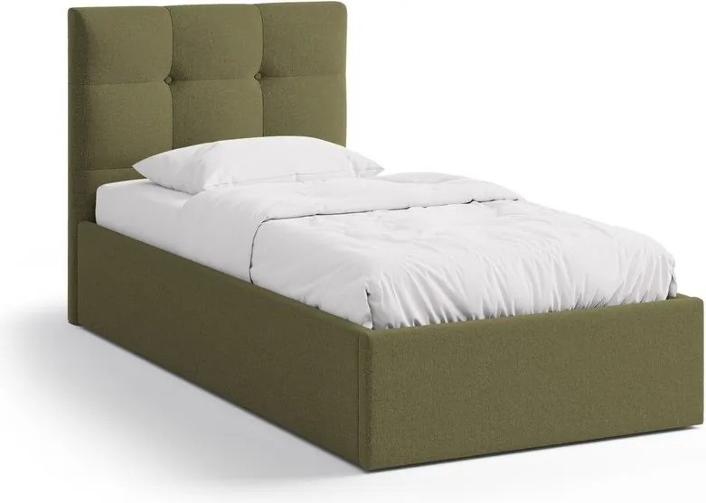 Letto singolo imbottito verde con contenitore con rete inclusa 90x200 cm Phaedra – Micadoni