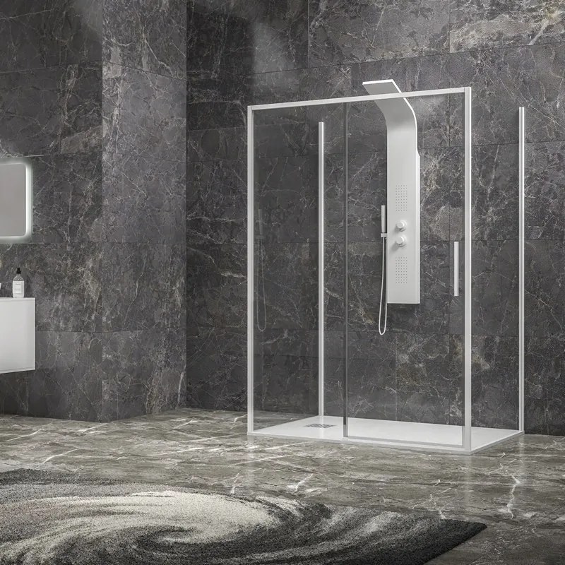 Kamalu - Box doccia 3 lati 90x100x90 scorrevole  telaio bianco | KLA-4000N