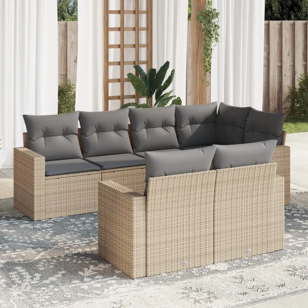 Set divani da giardino 7 pz con cuscini beige in polyrattan