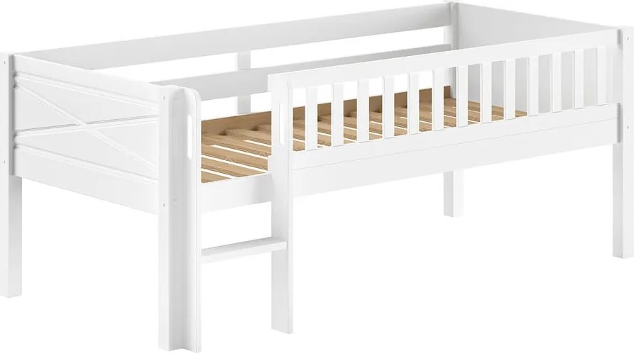 Letto da bambini rialzato bianco in pino massiccio con rete inclusa 90x200 cm Scott – Vipack