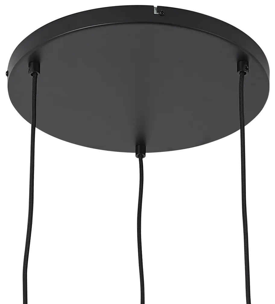 Lampada a sospensione nera con vetro ambrato, fumé e trasparente a 3 luci - Elena