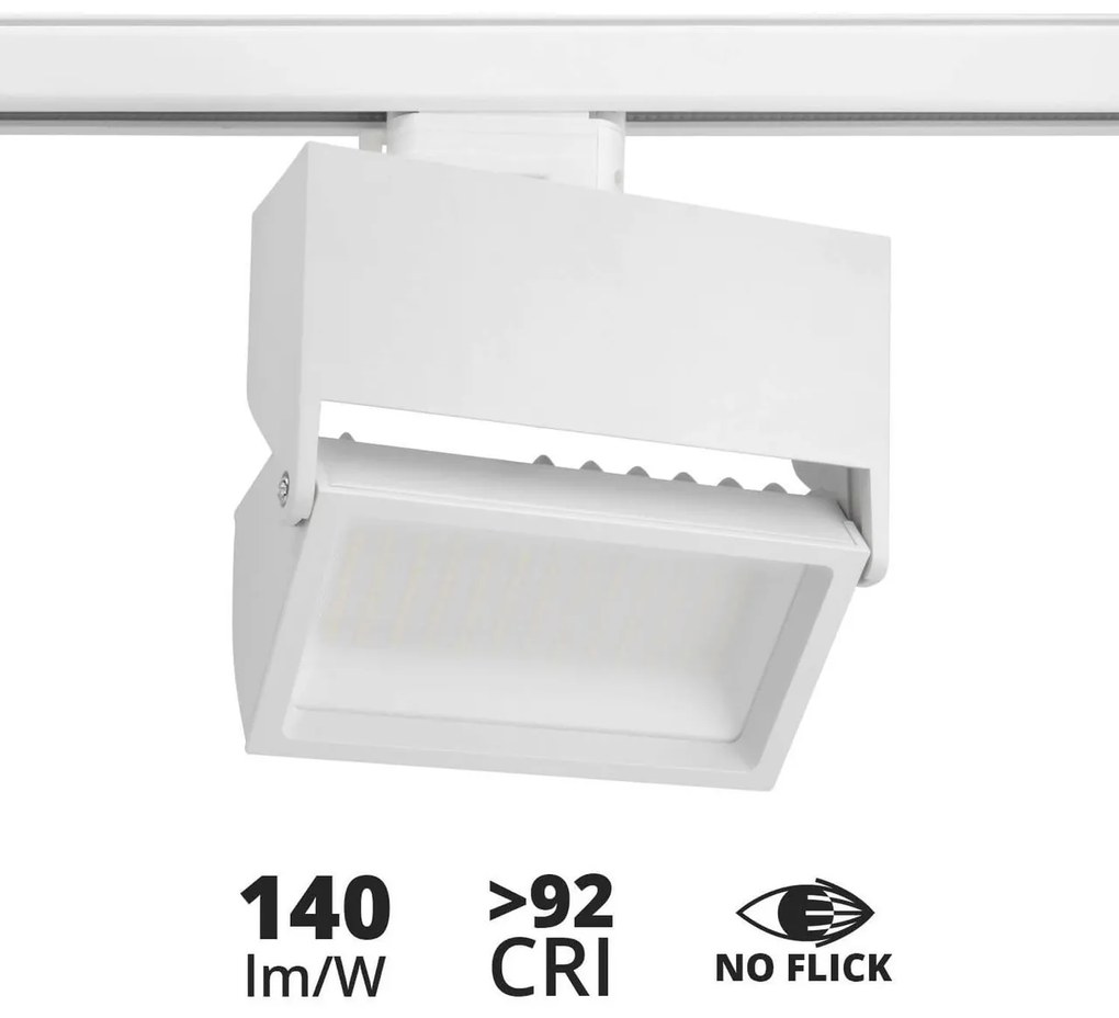 Faro LED 44W Rettangolare per Binario Trifase 100° Bianco con driver Philips No Flickering CRI92 Colore Bianco Naturale 4.000K